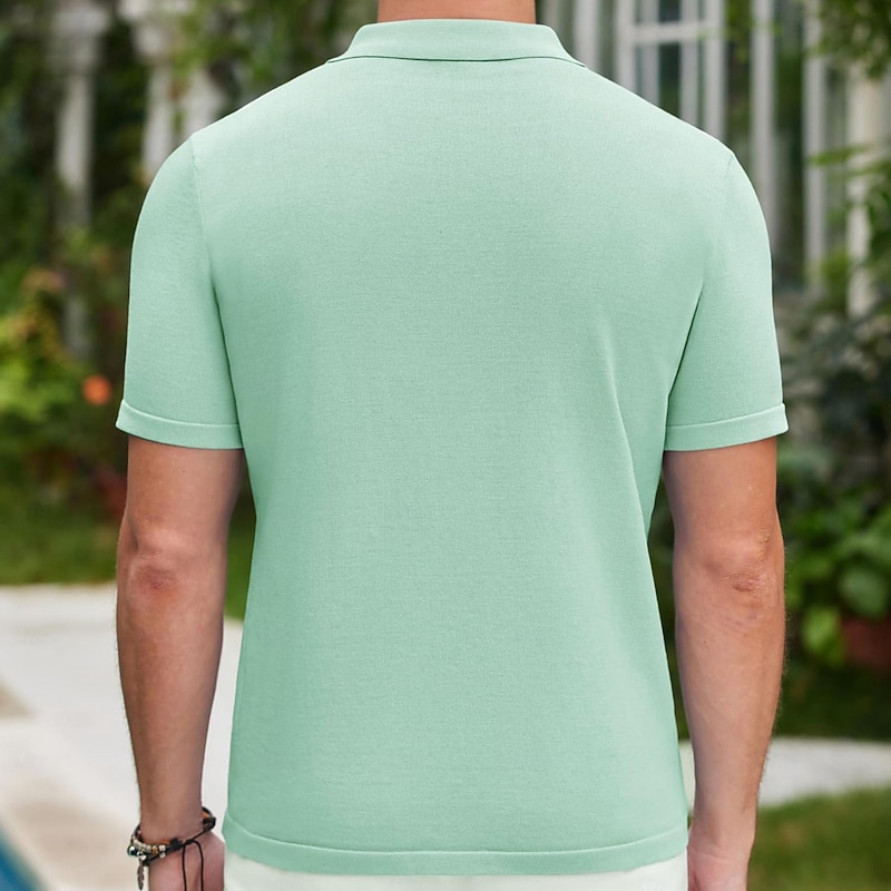 Men's Business Polo Golf Shirt Business Casual Lapel Short Sleeve Modern Office Color Block Button Front Summer Black Light Green Wine Business Polo3