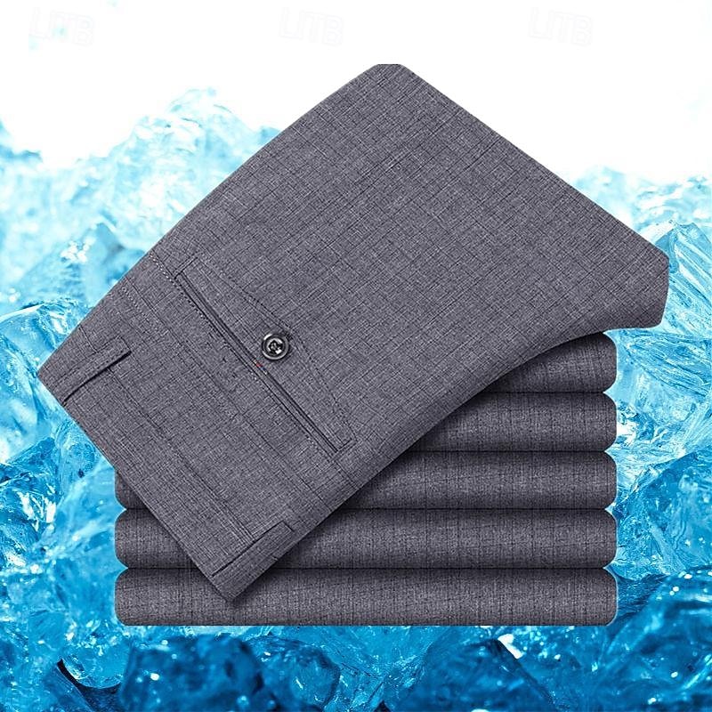 Men's Dress Pants Summer Pants Casual Pants Straight Leg High Rise Solid Color Breathable Quick Dry Full Length Casual Casual Trousers White gray Black High Waist Inelastic