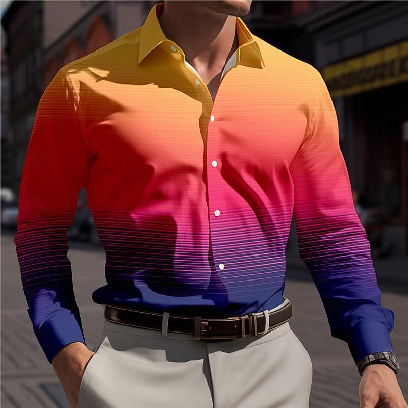 Men's Dress Shirt Printed Shirts Stripe Outdoor Vacation Black Purple Long Sleeve Turndown Spring & Summer Clothing Apparel Print