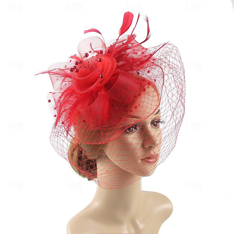 Fascinators Hats Headwear Organza Floppy Hat Top Hat Veil Hat Horse Race Cocktail Elegant Vintage With Feather Bows Headpiece Headwear3