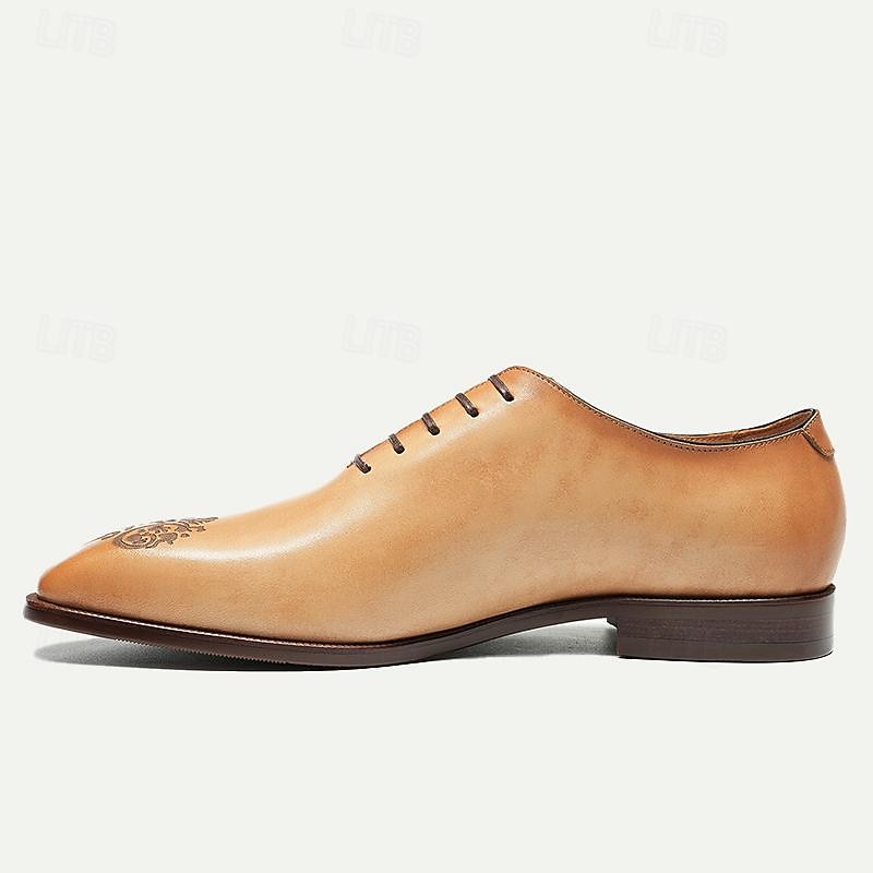 Men's Premium Cowhide Oxford Shoes - Vintage Brogue Lace-Up Dress Shoes with Intricate Engraved Detailing for Formal Occasions4