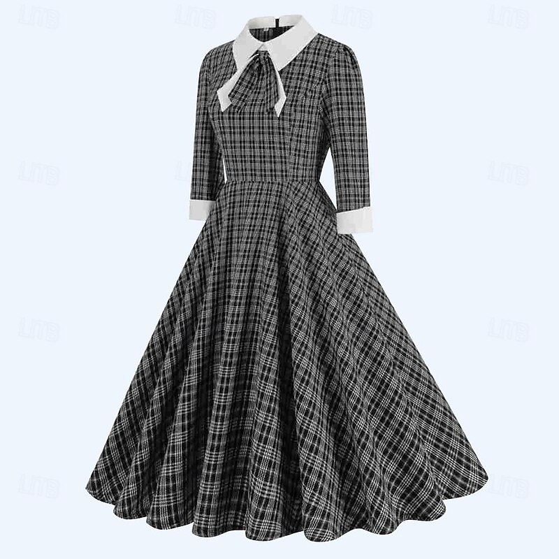 Retro Vintage 1950s Rockabilly Midi Dress Swing Dress Flare Dress Plaid Checkered Fancy Dress Women's Masquerade Masquerade Date Bachelorette Party Adults' Dress Homecoming Dresses Fall & Winter4