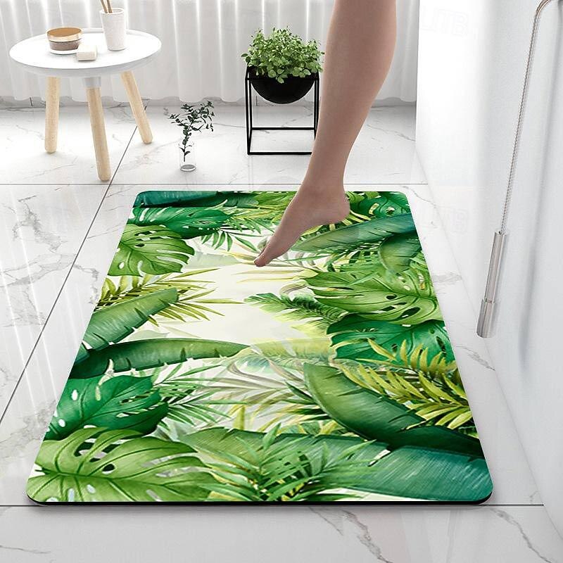 Nordic Green Leaf Bathroom Bath Mat Non-slip Creative Absorbent Bathroom Rug Diatomaceous Earth Non Slip3