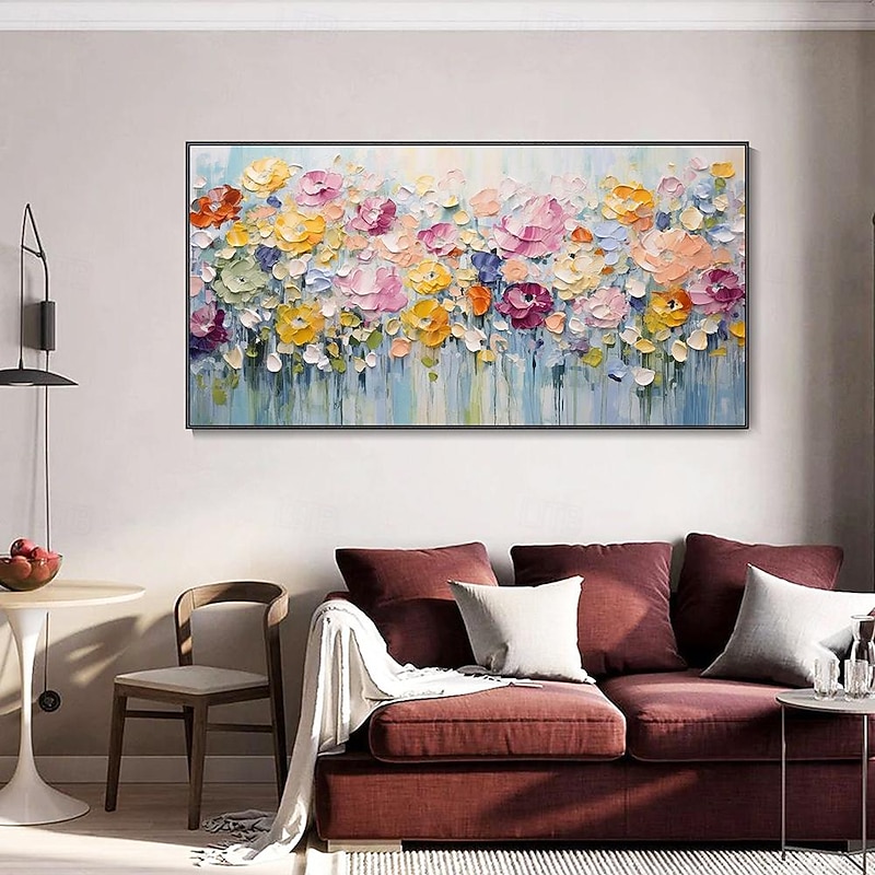 3D Spring Flower Oil Painting Hand painted Abstract Colorful Floral Planting hand painted Texture Artwork painting handmade Modern Natural Scenery painting for Living Room Wall Decor Gift3