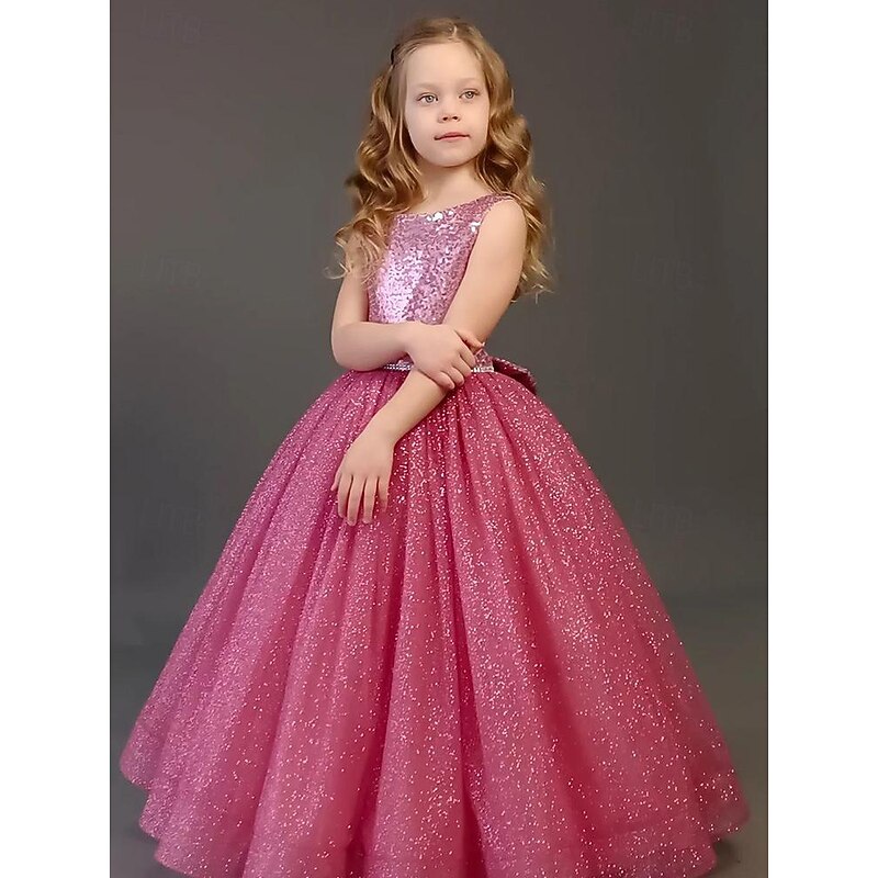 Flower Girl's Dress Kids Girls' Party Dress Solid Color Sleeveless Performance Mesh Princess Sweet Mesh Mid-Calf Sheath Dress Tulle Dress Summer Spring Fall 2-12 Years Rose Red2