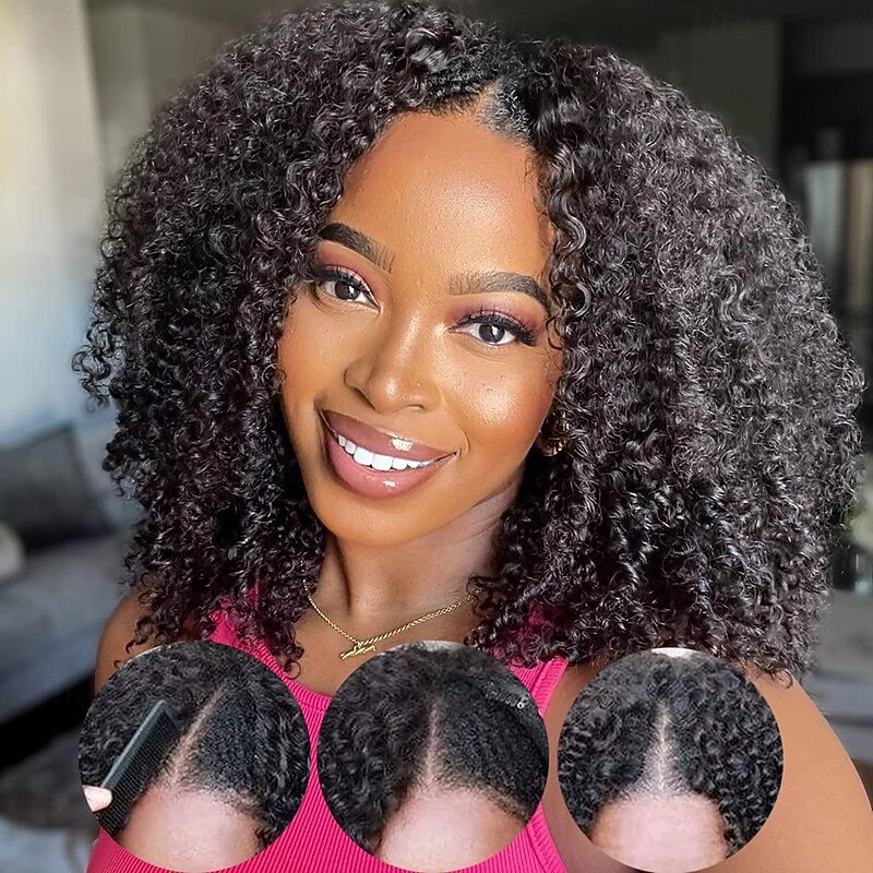 Curly V Part Wigs Brazilian Kinky Curly Human Hair Wigs for Black Women V Shape Wigs No Leave Out Lace Front Wigs Upgrade U Part Wigs  Full Head Clip In Half Wigs2