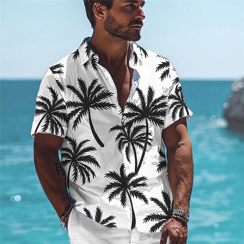 Men's Palm Tree Tropical Plants Shirt Summer Hawaiian Shirt Aloha Shirt Short Sleeve Shirt Turndown Vacation Hawaiian Outdoor Vacation Hawaiian Black Blue S M L4
