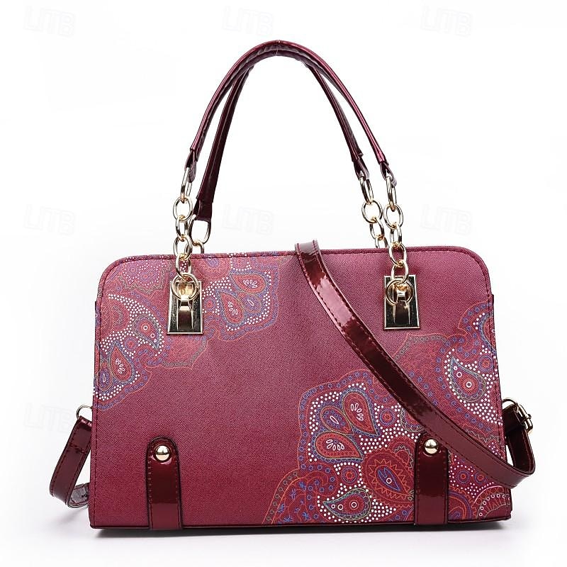Women's Handbag PU Leather Office Daily Large Capacity Anti-Dust Geometric Flower Wine Black Red4