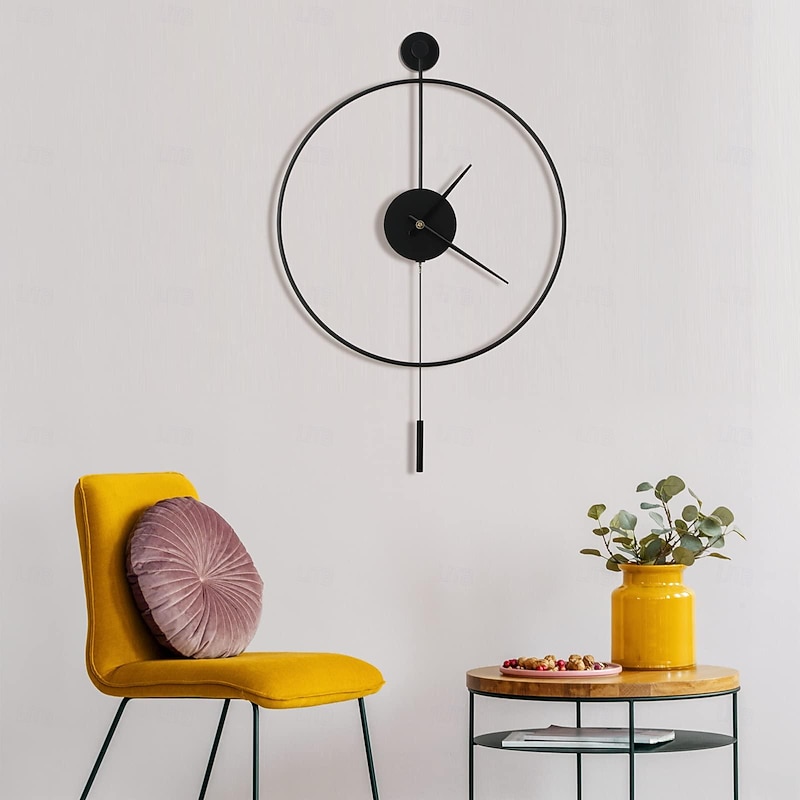 Classical Large Wall Clock with Pendulum Decorative Art Clocks Round Minimalist Modern Clock Non Ticking Silent Metal Wall Clock for Living Room Bedroom Study Office Decoration 50 60 cm4