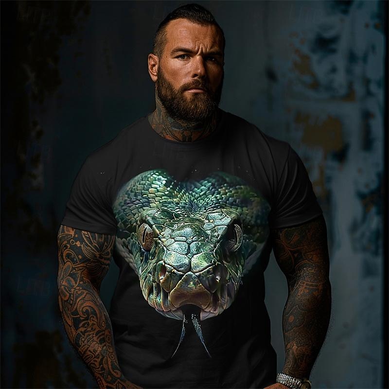 Men's Animal Snake T Shirt Tee Top Cotton Short Sleeve Graphic Shirt Black 1 Black  3 Black 2 Comfortable Tee Vacation Street Fashion Designer Clothing3