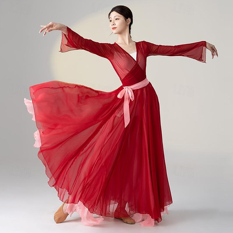 Ballroom Dance Skirts Lace Women's Performance Training Long Sleeve High Polyester2