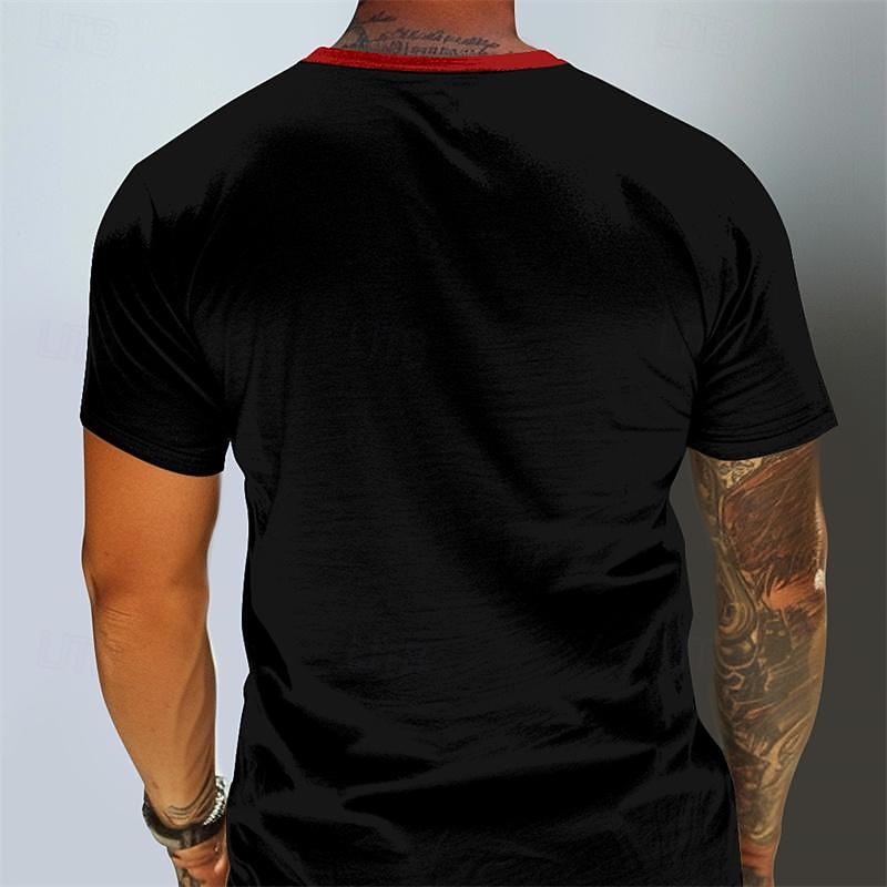 Men's Halloween Graphic Lion Scratches T Shirt Henley Shirt Short Sleeve 3D Print Fashion Classic Casual Sports Outdoor Holiday Going out Spring & Summer Black Henley Henley T-Shirt2