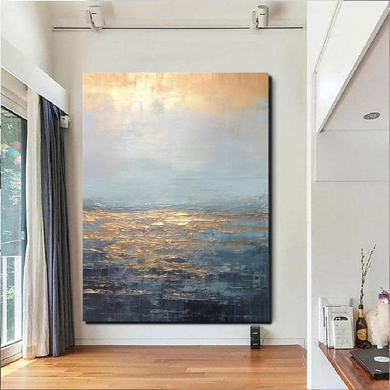 Handmade Oil Painting Canvas Wall Art Decoration Abstract Knife Painting Landscape Gold Used For Home Decoration Rolled Without Frame Unstretched Painting