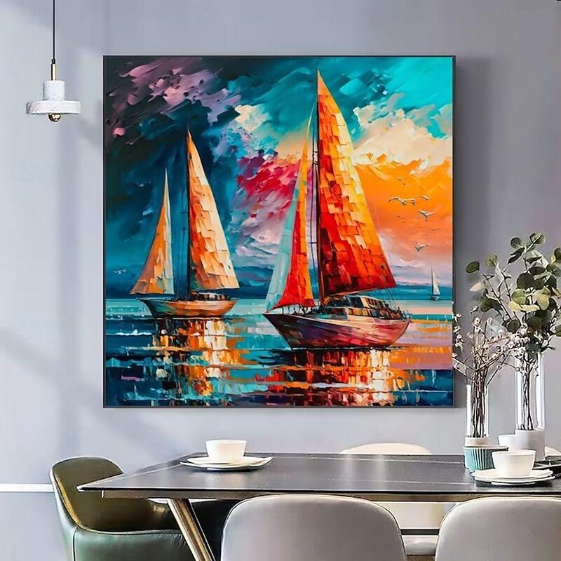 Handmade Oil Painting Canvas Wall Art Decoration Modern Impression Sailing Seascape Landscape for Home Decor Rolled Frameless Unstretched Painting