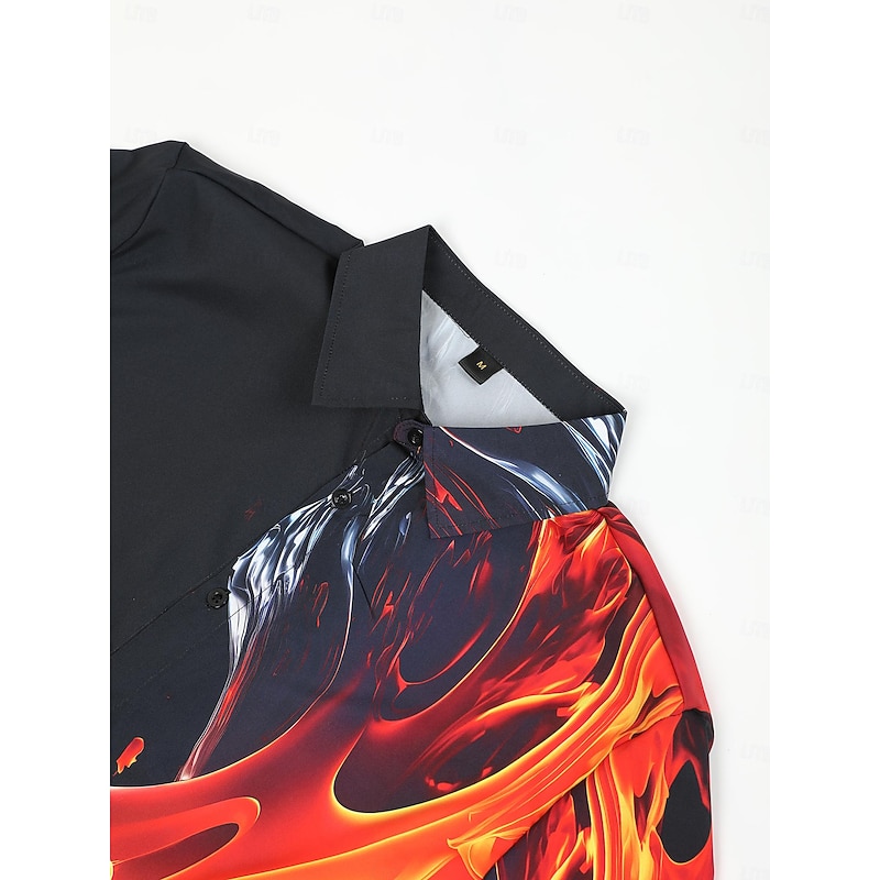Men's Flame Shirt Button Up Shirt Long Sleeve Abstract Daily Wear Going out Spring Turndown Print Button-Down Yellow Red Blue Purple Orange3