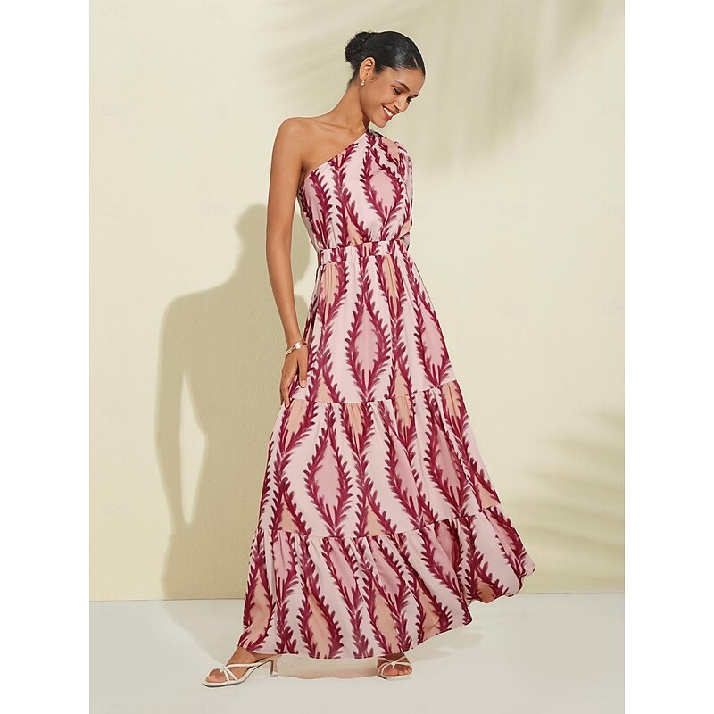 Satin Print One Shoulder Maxi Dress3