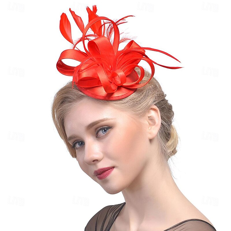 Fascinators Hats Headwear Polyester Fedora Hat Floppy Hat Top Hat Horse Race Cocktail Elegant Vintage With Feather Bows Headpiece Headwear2