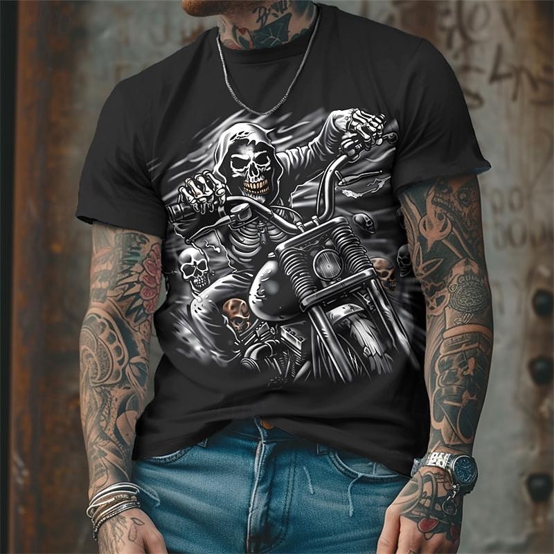 Men's Graphic Cool Skulls Motorcycle T Shirt Tee Top Short Sleeve T shirt 3D Print Crew Neck Shirt Designer Casual Street Style Sports Outdoor Holiday Going out Black Navy Blue Green Spring & Summer