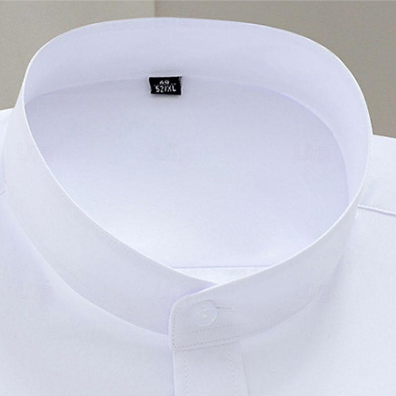 Men's Chinese Collar Shirt Mandarin Collar Shirt Dress Shirt Collared Shirt Button Up Shirt Plain Wedding Party Black White Navy Blue Long Sleeve Grandad Collar All Seasons Clothing Apparel Collared4