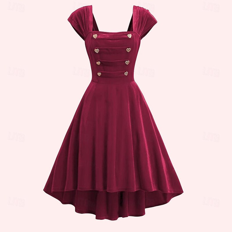 Retro Vintage 1950s A-line Midi Dress Swing Dress Flare Dress Solid Color Fancy Dress Women's Masquerade Masquerade Date Bachelorette Party Adults' Dress Homecoming Dresses Spring & Summer