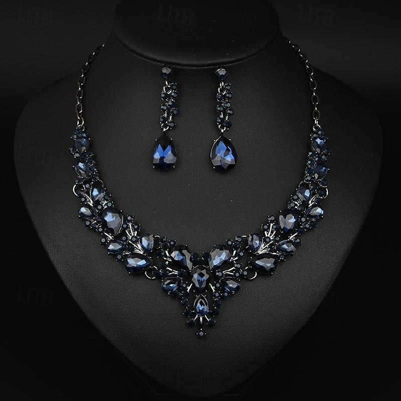 Jewelry Set 3pcs Glass Alloy 1 Necklace Earrings Women's Elegant Vintage Fashion Geometrical Geometric Jewelry Set For Wedding Party Wedding Guest3