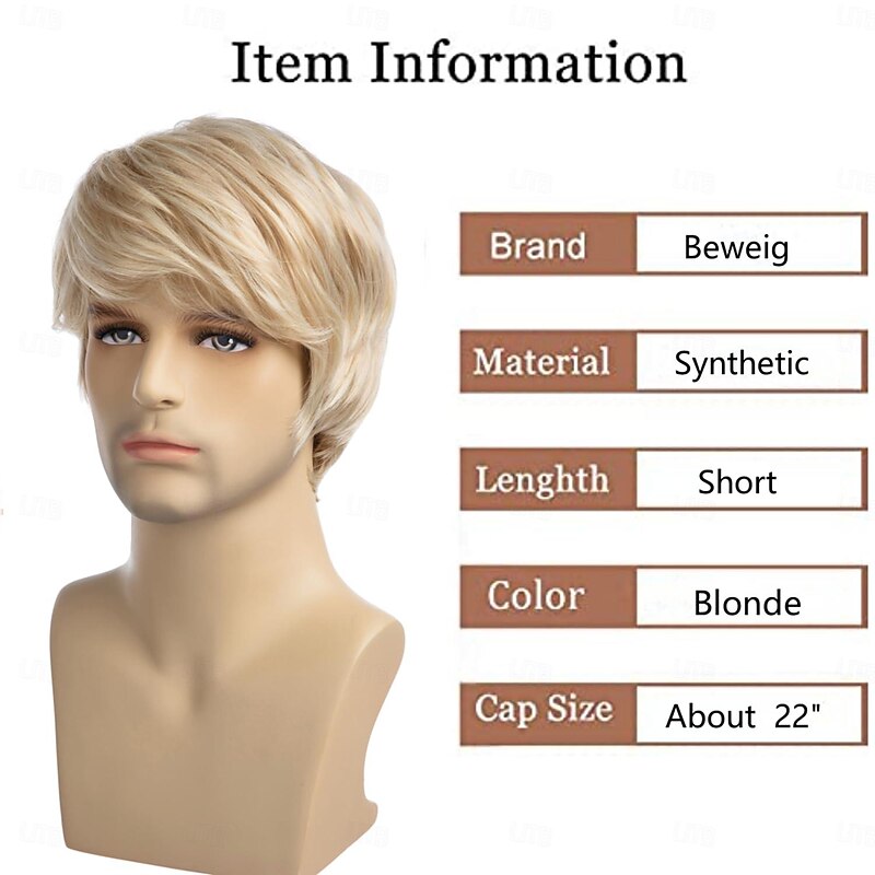 Mens Wig Short Blonde Wig Short Layered Synthetic Hair for Male Cosplay Anime Halloween Wig2