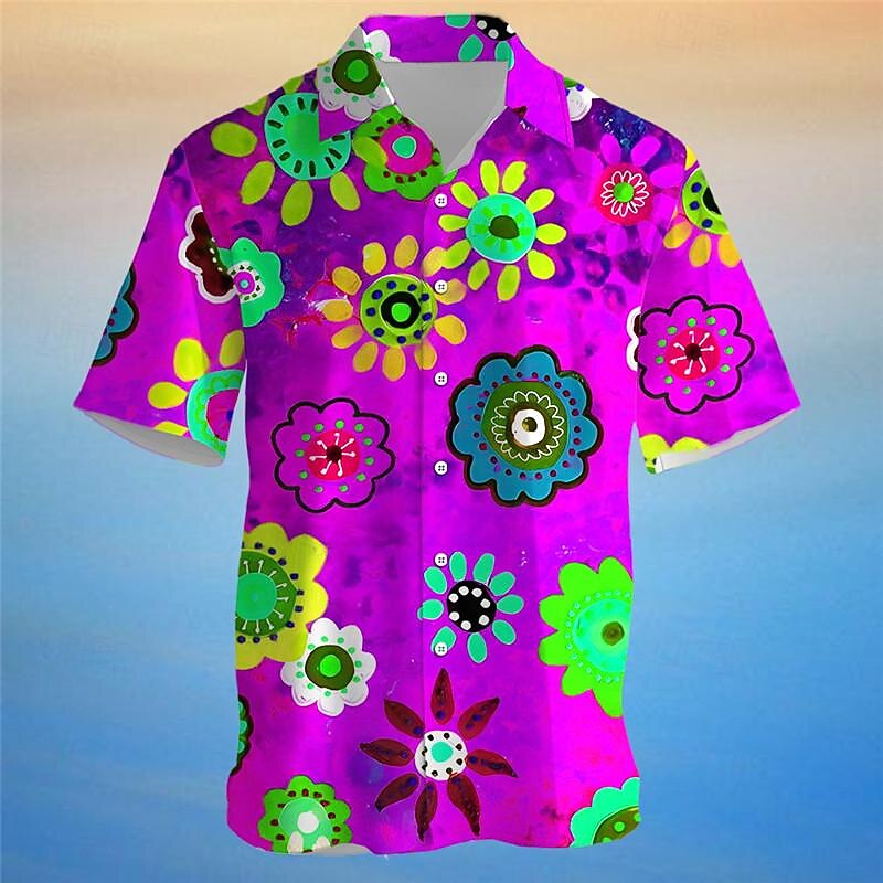 Men's Floral Tropical Flowers Shirt Summer Hawaiian Shirt Aloha Shirt Short Sleeve Shirt Turndown Vacation Hawaiian Outdoor Vacation Hawaiian Yellow Blue Purple S M L4