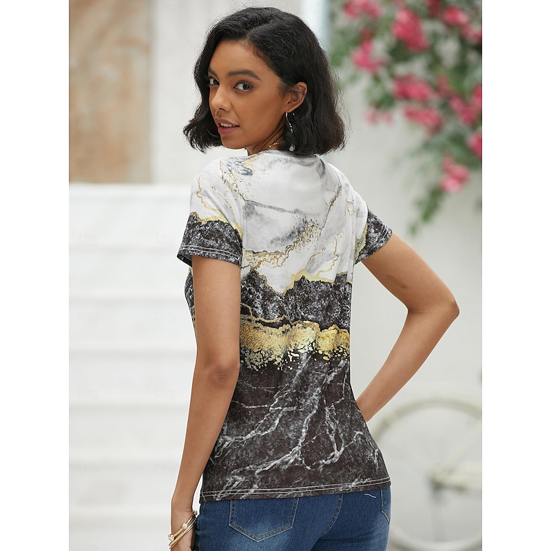 Women's T shirt Tee Black White Blue Graphic Cat Print Short Sleeve Daily Weekend Vintage Round Neck Regular 3D Cat Painting S 6