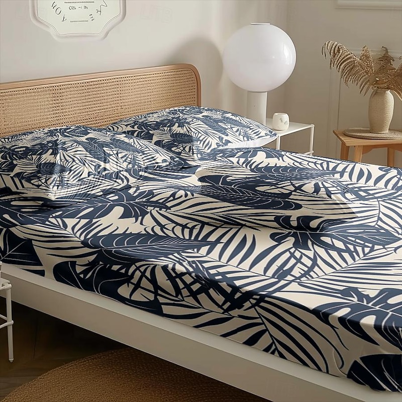 Leaves Spring Pattern Fitted Sheet Set 100% Cotton Ultra Soft Breathable Silky Bed Sheets Deep Pocket Bedding Sheets 3 Piece Queen King Size