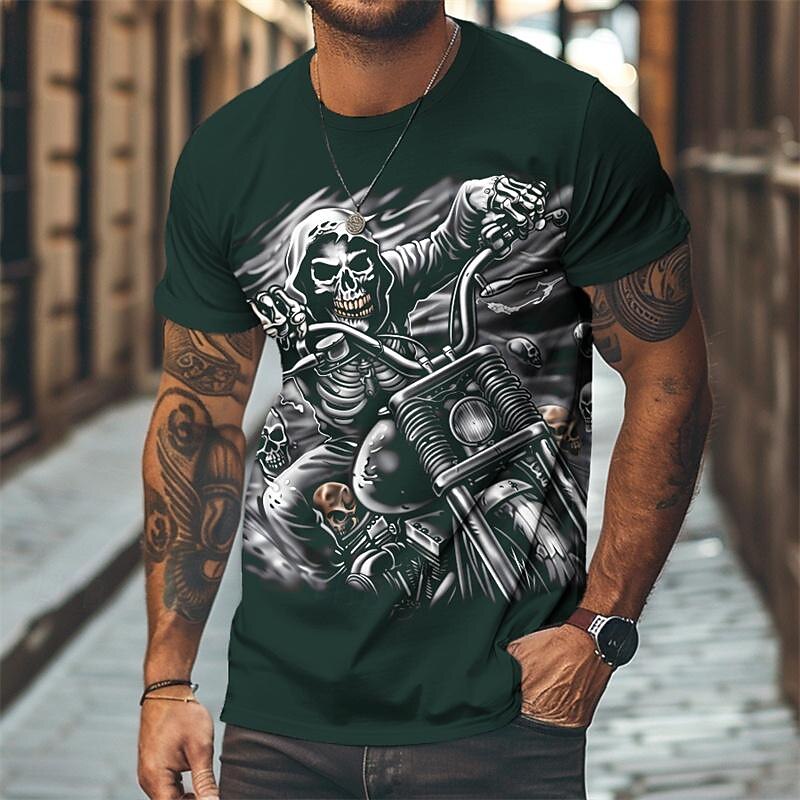 Men's Graphic Cool Skulls Motorcycle T Shirt Tee Top Short Sleeve T shirt 3D Print Crew Neck Shirt Designer Casual Street Style Sports Outdoor Holiday Going out Black Navy Blue Green Spring & Summer4