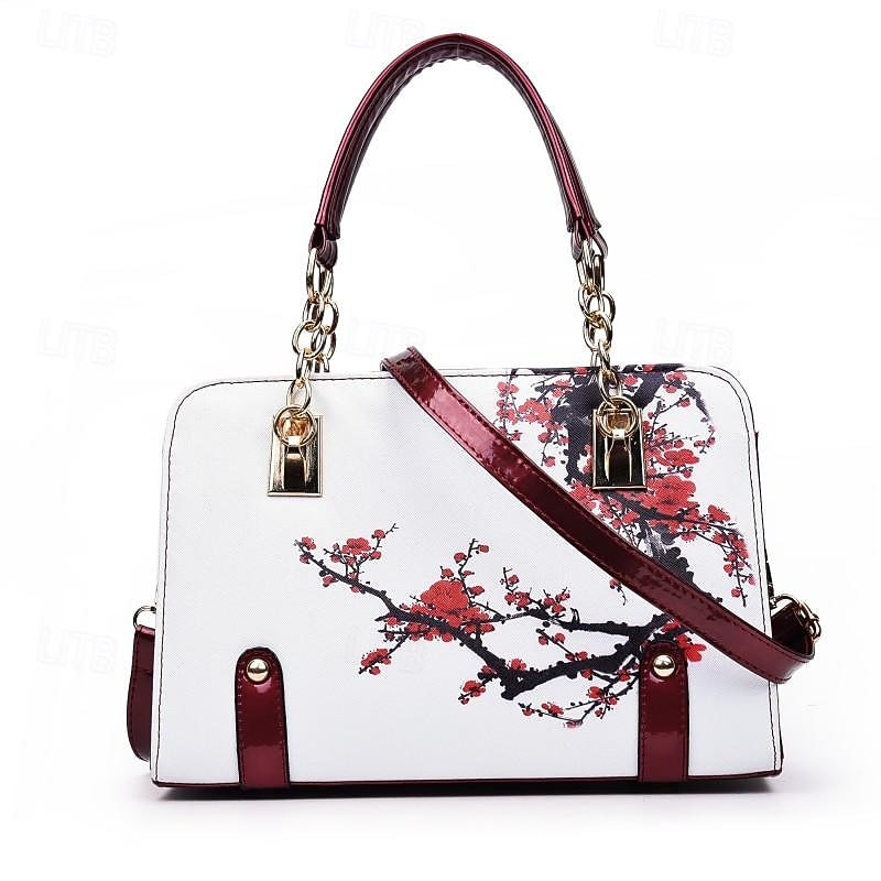 Women's Handbag PU Leather Office Daily Large Capacity Anti-Dust Geometric Flower Wine Black Red3
