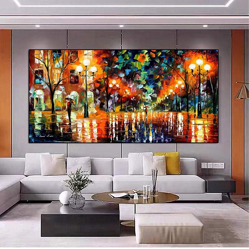 Oil Painting hand painted 3d oil painting Hand painted Palette Knife Street Light Blue Lights Painting Home Decor Canvas Wall Art Painting lovers painting3