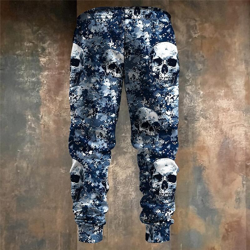 Cool Skulls Camo Punk 3D Print Men's Side Pockets Elastic Drawstring Design Sweatpants Joggers Pants Trousers Outdoor Sports & Outdoor Street Polyester Blue Brown Green S2