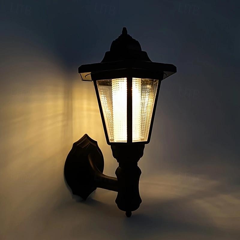 1pc Solar Wall Light Outdoor, Solar Hexagonal Light, IP65 Waterproof, Solar Fence Light, Auto On/Off Retro LED Wall Lamp, Heat Resistant Light Decor, Solar Landscape Light (White/Warm Light)2