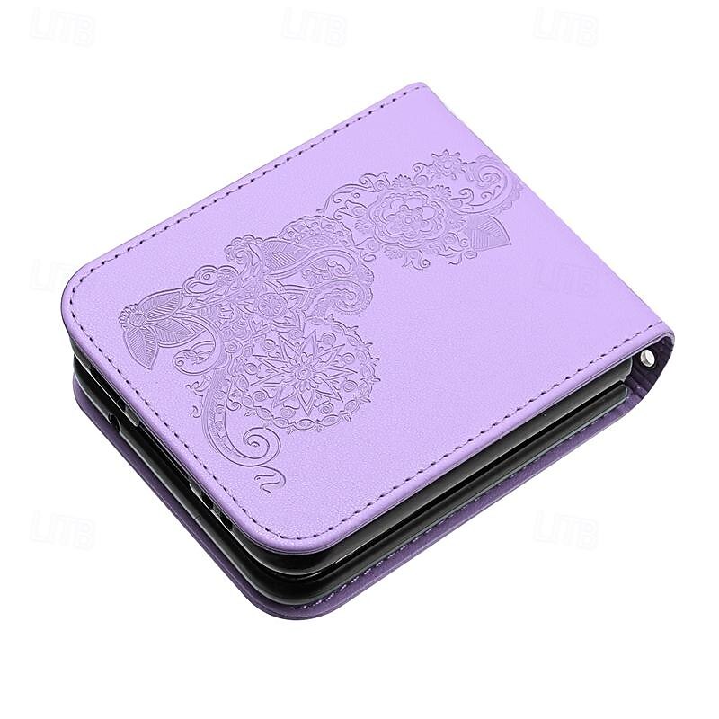 Phone Case For Samsung Galaxy Z Flip 5 Z Flip 4 Z Flip 3 Flip Cover Shockproof Flower Floral PC PU Leather4