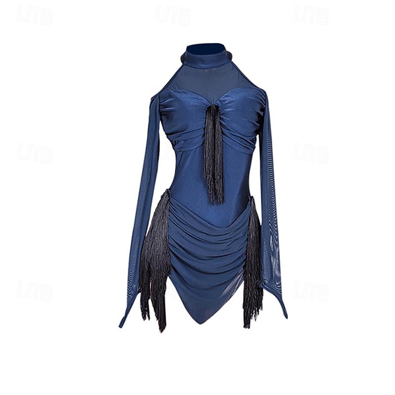 Latin Dance Exotic Dancewear Latin Salsa Dance Dress Tassel Women's Performance Daily Wear Long Sleeve Polyester4