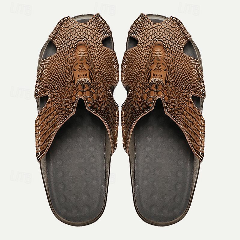 Men's Sandals Slippers Flat Sandals Leather Breathable Comfortable Slip Resistant Lace-up Wine Black Brown3