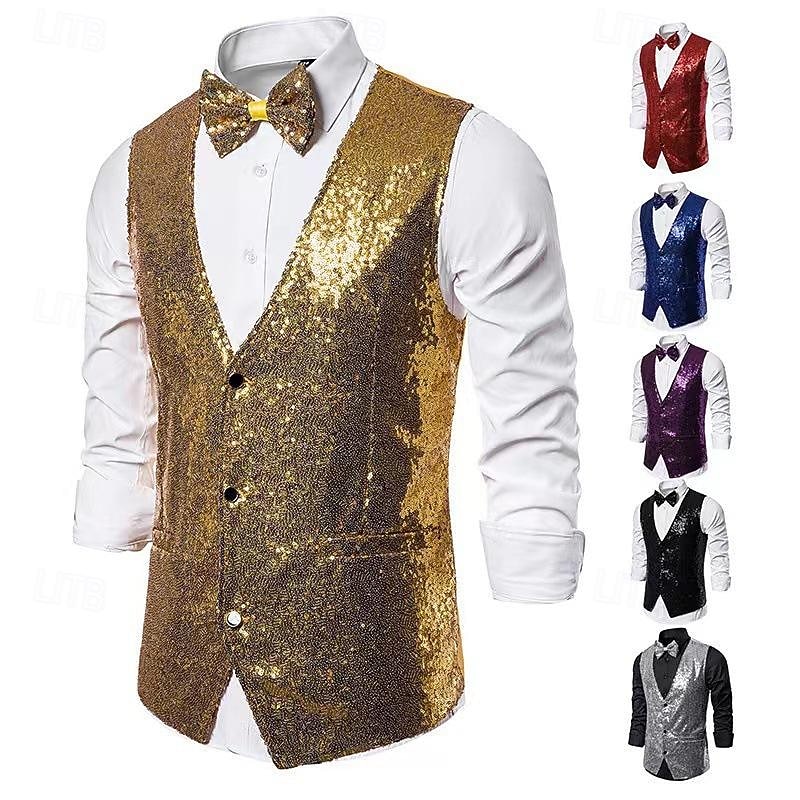 Retro Vintage 1920s Vest Waistcoat Bow Tie The Great Gatsby Gentleman Slim Fit Fancy Dress Men's Masquerade Event / Party Business / Ceremony / Wedding Bachelorette Party Adults' Vest Bow