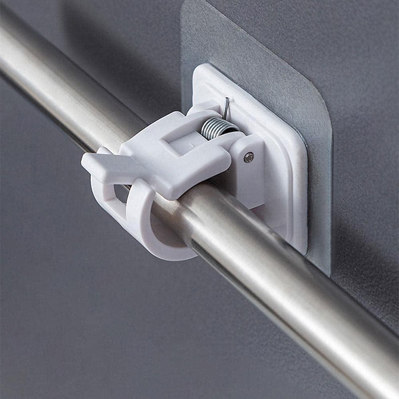 2pcs/set Bright No Drill Curtain Rod Brackets,Self Curtain Rod Holder Hooks Nail-free Adjustable Clamp Hooks Wall Curtain Fixed Clip Hanging Rack Hook Wall Brackets 1-2cm Diameter Curtain Rod Pole2