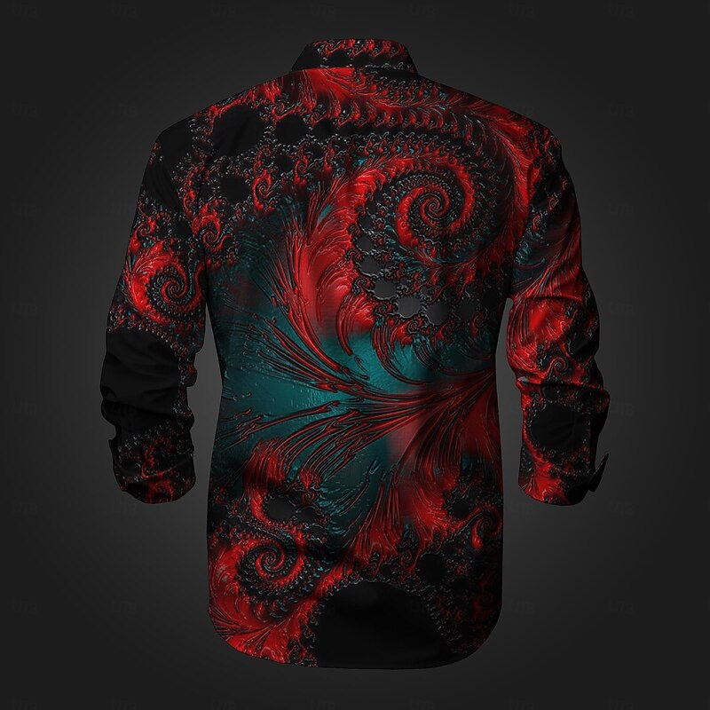 Men's Color Block Button Up Shirt Printed Shirts Long Sleeve Artistic Subcultural Fashion Casual Vacation Party Street Spring & Summer Turndown Print Button-Down Rose+Black Black Green Dark Red Black3