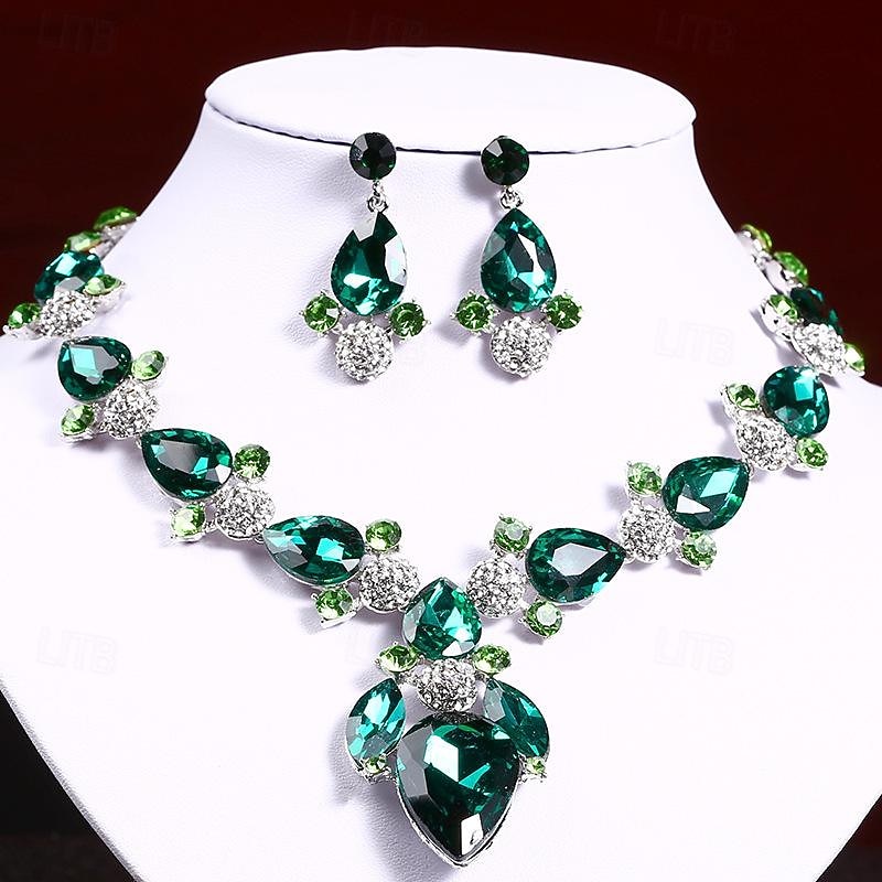 Jewelry Set 3pcs Rhinestone Alloy Earrings Necklace Women's Elegant Vintage Stylish Geometrical Geometric Jewelry Set For Wedding Anniversary Wedding Guest