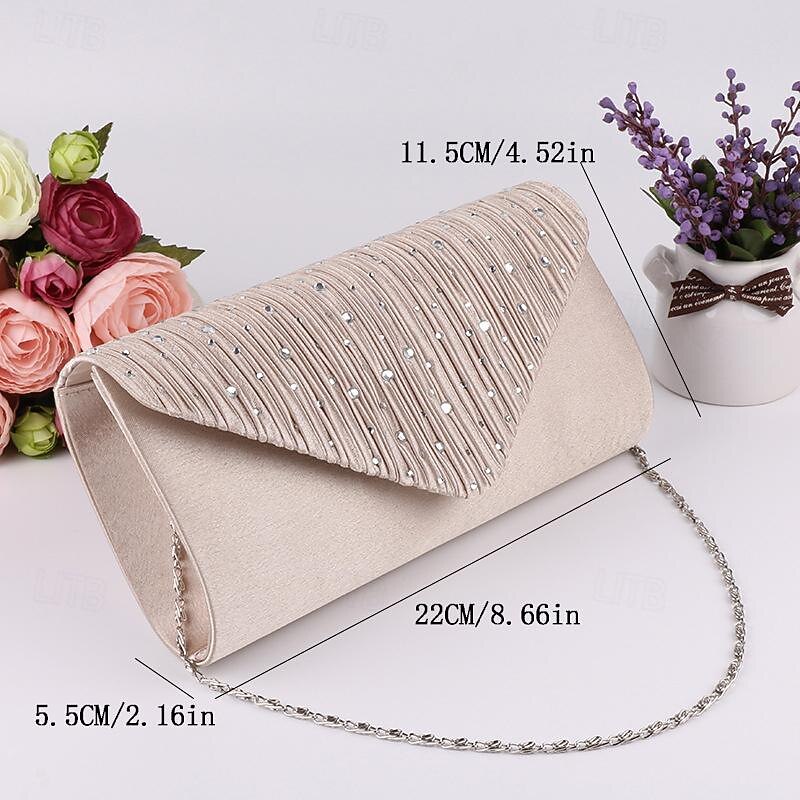Women's Clutch Evening Bag Evening Bag Polyester Alloy Party Holiday Rhinestone Chain Solid Color Silver Almond Black3