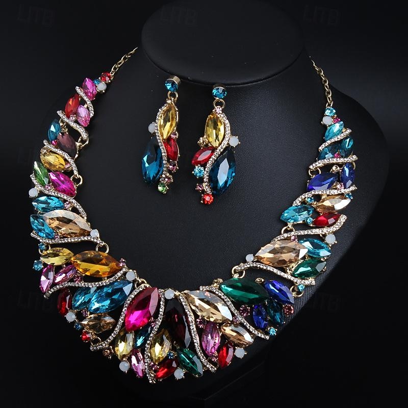 Jewelry Set 3pcs Rhinestone Alloy 1 Necklace Earrings Women's Elegant Vintage Stylish Geometrical Geometric Jewelry Set For Wedding Party Wedding Guest4