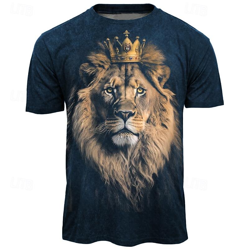 Easter Men's Animal Lion T Shirt Short Sleeve T shirt 3D Print Crew Neck Shirt Daily Designer Retro Vintage Sports Outdoor Holiday Going out Black Burgundy Navy Blue Spring & Summer Clothing Apparel3