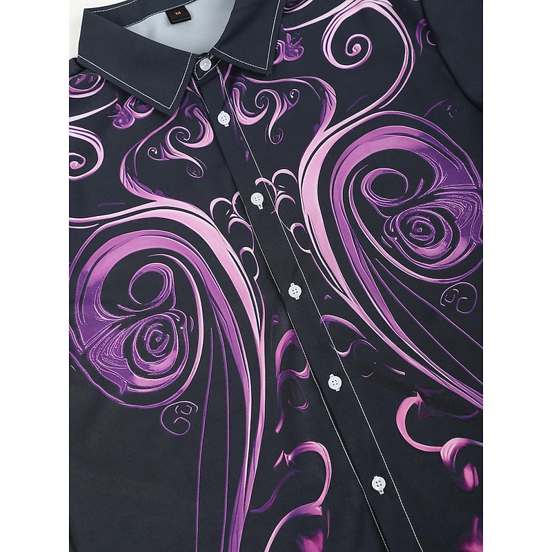 Men's Shirt Button Up Shirt Long Sleeve Artistic Daily Wear Going out Fall & Winter Turndown Print Button-Down Light Blue Black Royal Blue Blue Purple2