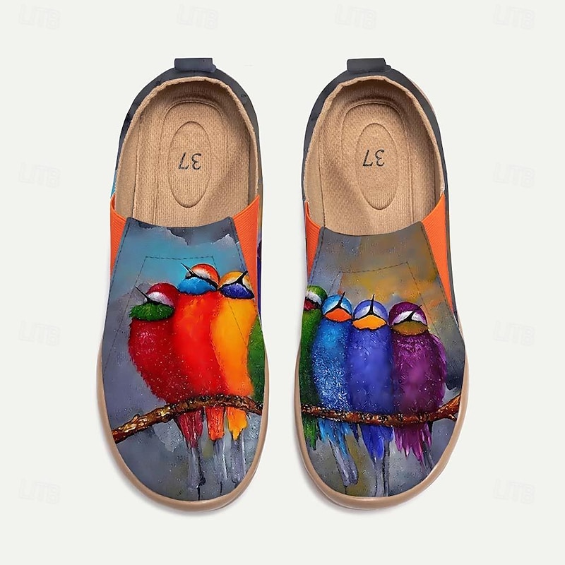 Women's Sneakers Flats Slip-Ons Print Shoes Slip-on Sneakers Daily Travel Bird Painting Flat Heel Vacation Casual Comfort Canvas Loafer Light Red Blue Green4
