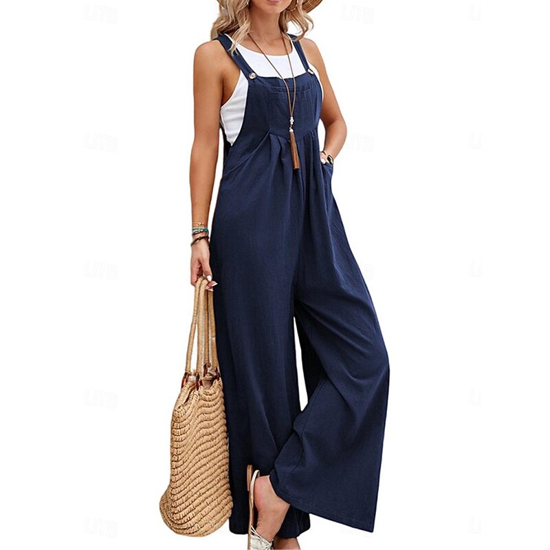 Women's Normal Dungarees Overall Streetwear Solid Color Sleeveless Square Neck Buttons Pocket Street Daily Regular Fit Black Pink Wine Summer4