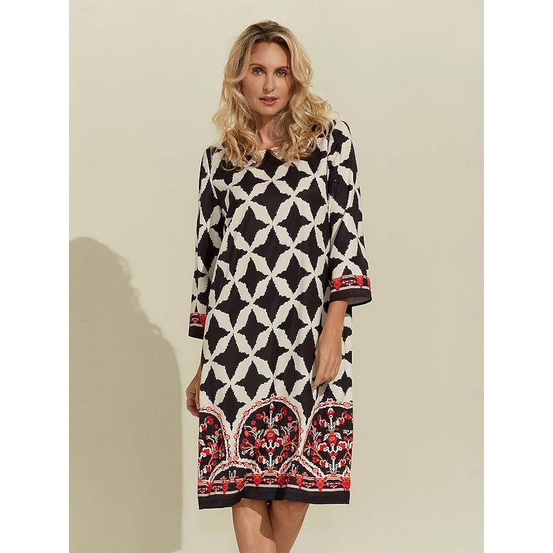 Geometric Pattern Half Sleeve A-Line Mini Dress4