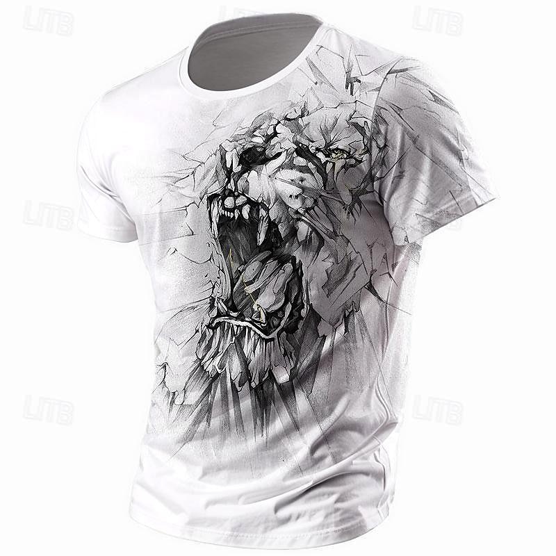 Men's Graphic Lion T Shirt Short Sleeve T shirt 3D Print Crew Neck Shirt Retro Vintage Casual Street Style Sports Outdoor Holiday Going out White Khaki Gray Spring & Summer Clothing Apparel S M L XL