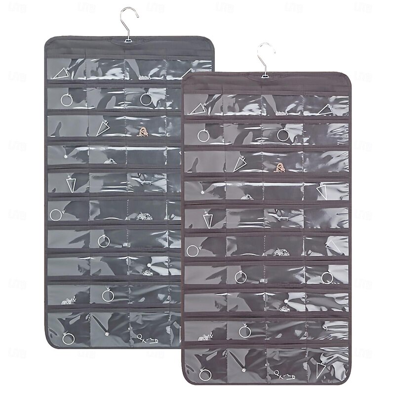 Hanging Jewelry Organizer Bag with 80 Pockets - Double-Sided Rotating Hook for Necklaces, Earrings, Dust-Proof Wall-Mounted Display Pouch for Accessories